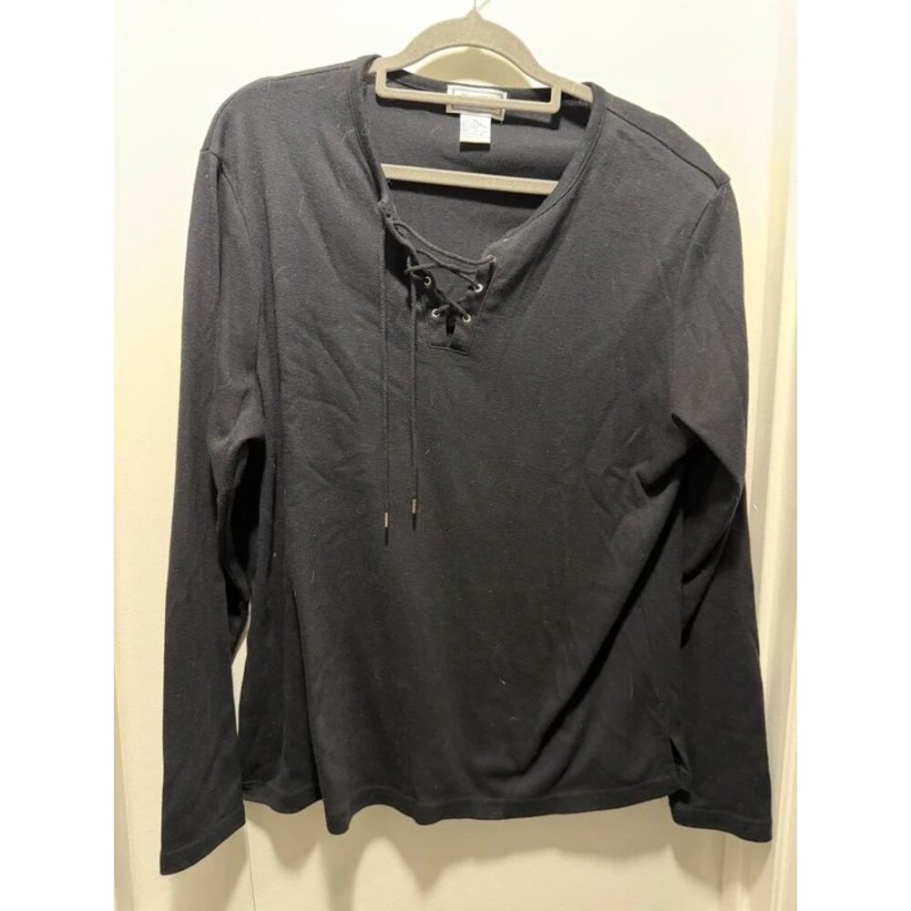 XL Black Lace Up Top by Jennifer Moore